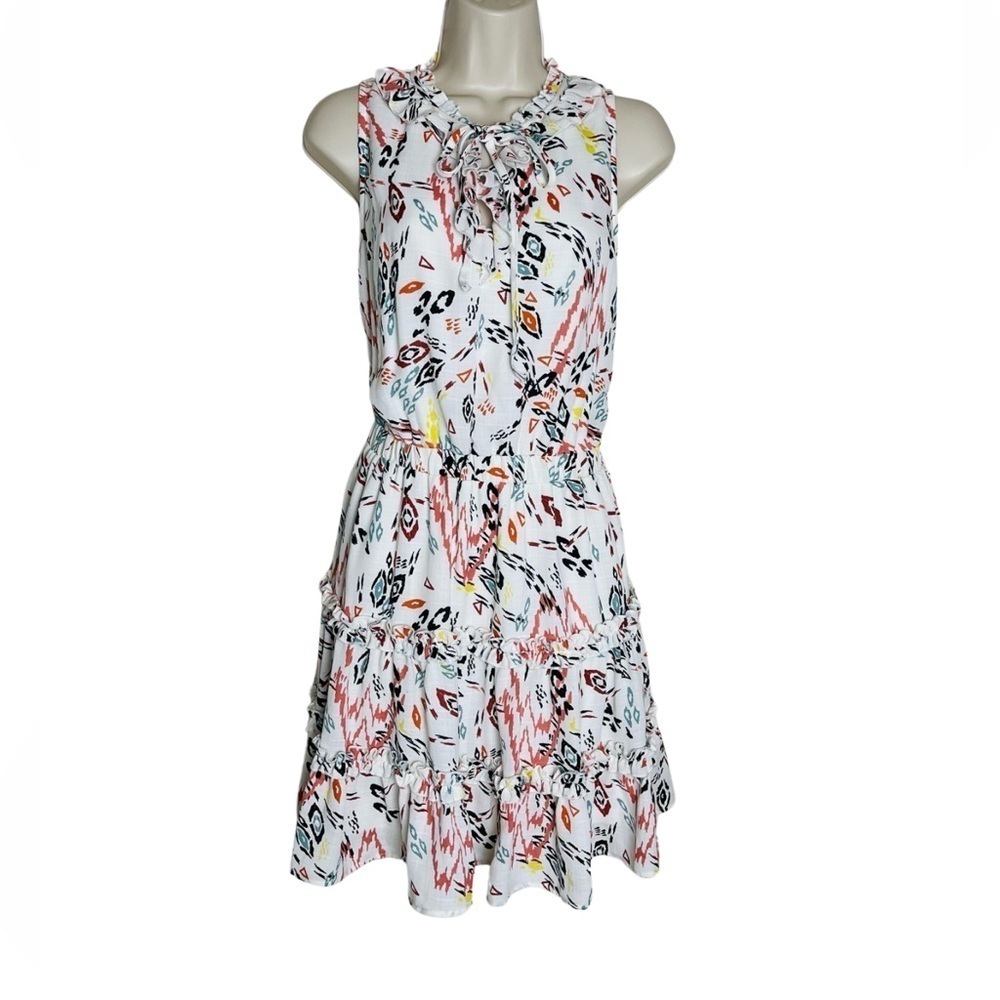 Hummingbird Womens Tiered Ruffle Dress Size S Tie Neck Western Bohemian - Picture 2 of 11